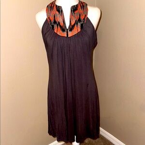 Dark Gray Halter Dress with Embroidered Collar